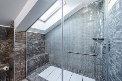 Contemporary Shower with Glass Doors